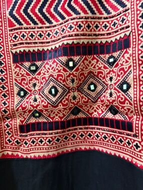 Embroidered Red & Navy Geometric Tunic Panel